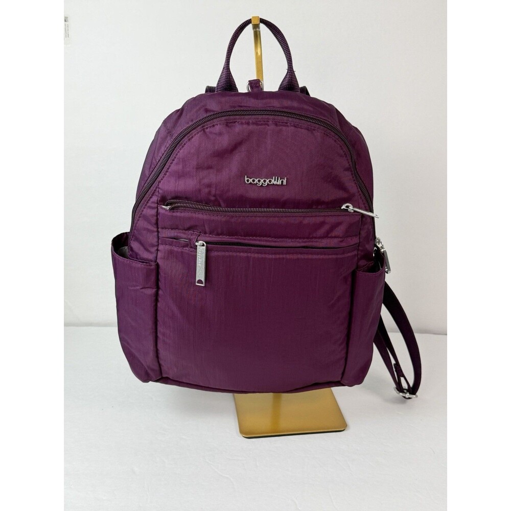 Baggallini Women’s Purple Nylon Backpack Multi Pocket Travel Daypack